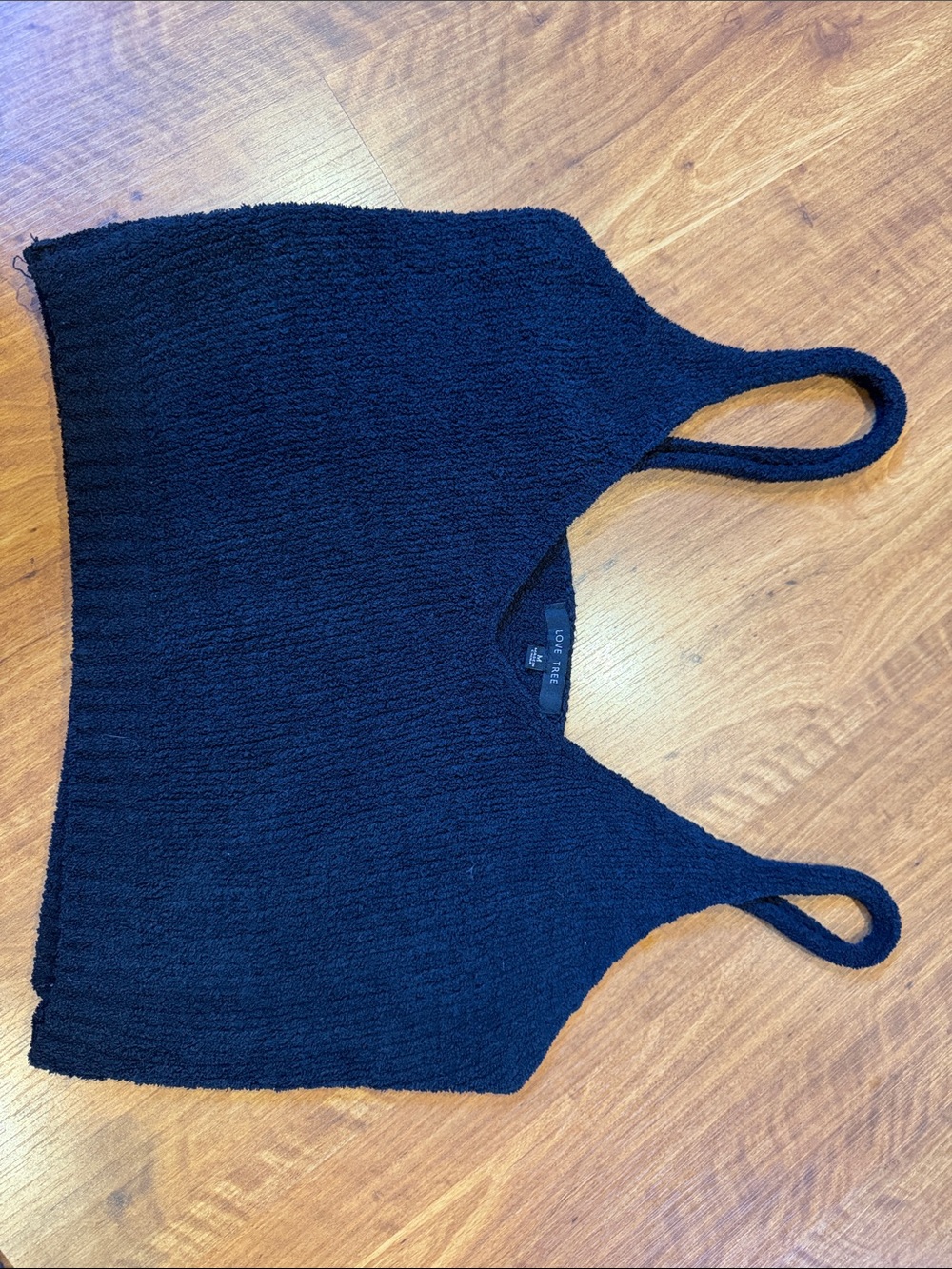 Black Textured Cropped Sleep Tank Top